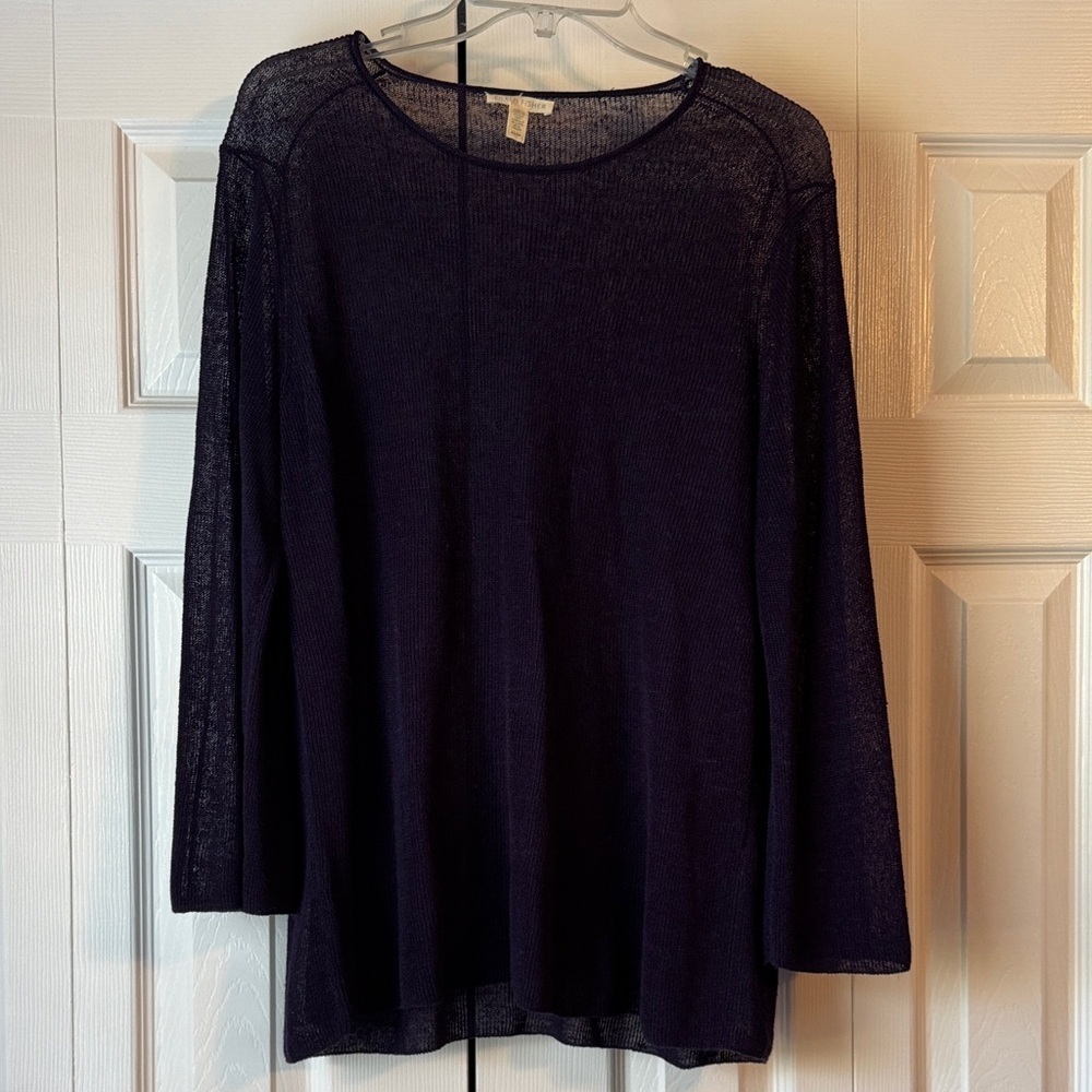 Eileen Fisher Organic Linen Round Neck Top Purple Sheer Crepe Knit Size M